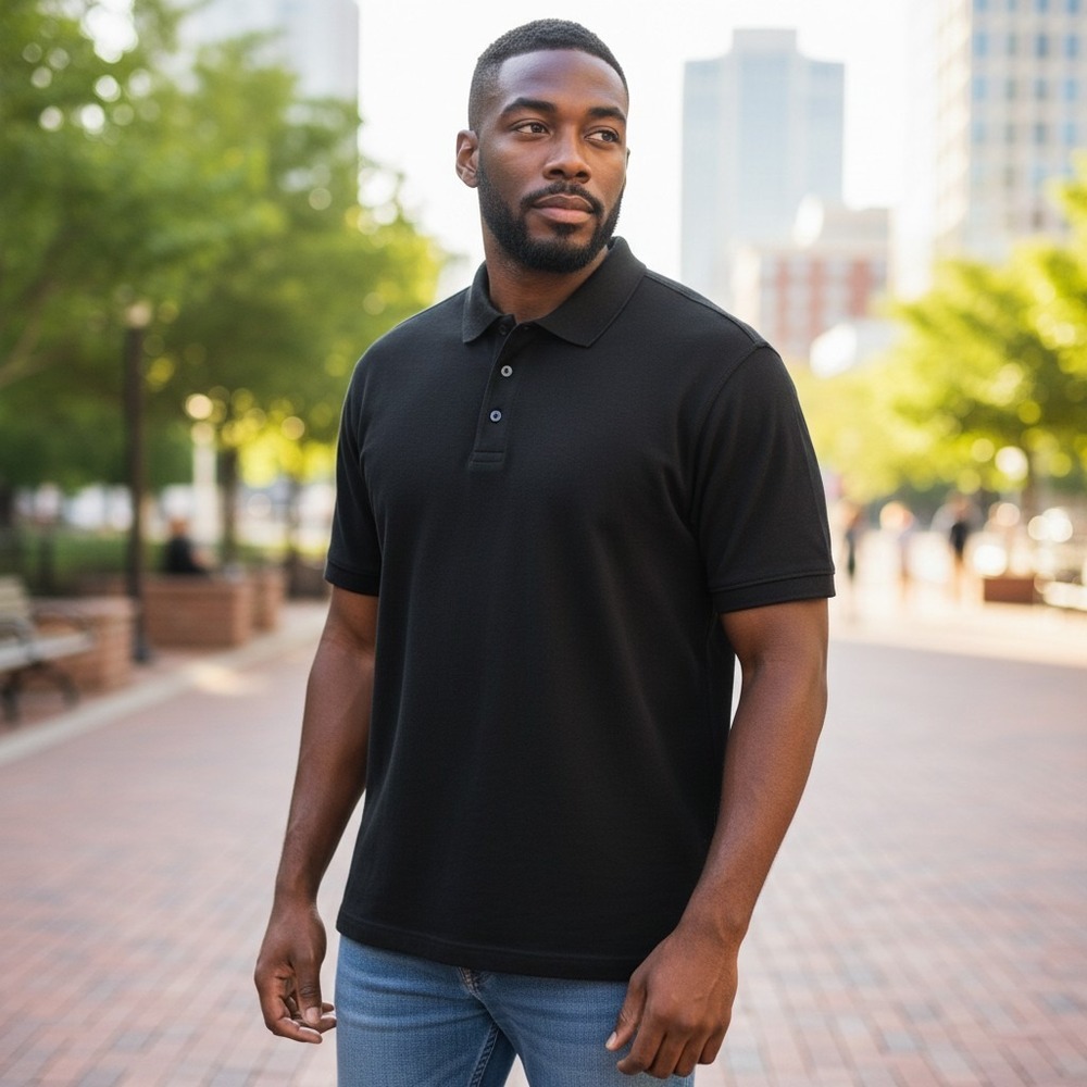 Lands' End Mens Polo Shirt‎ Classic Fit XL 46-48 Black Short Sleeve